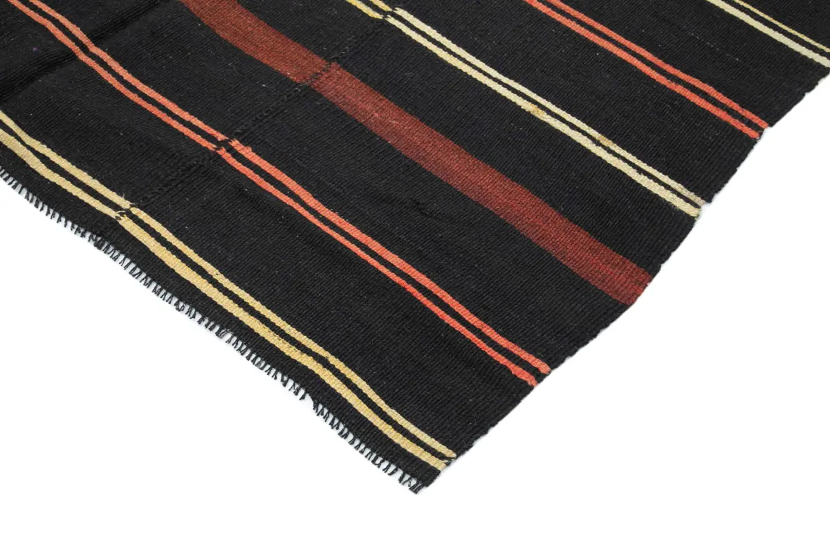 Kıl Çizgili Kahverengi Keçi Kılı İpliğinden El Dokuma Kilim-184x312 - Görsel 4