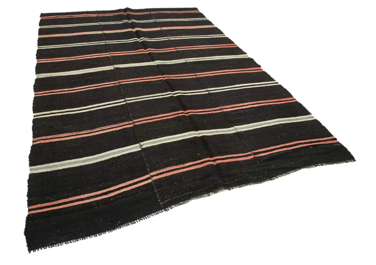Kıl Çizgili Siyah Keçi Kılı İpliğinden El Dokuma Kilim-202x300 - Görsel 2