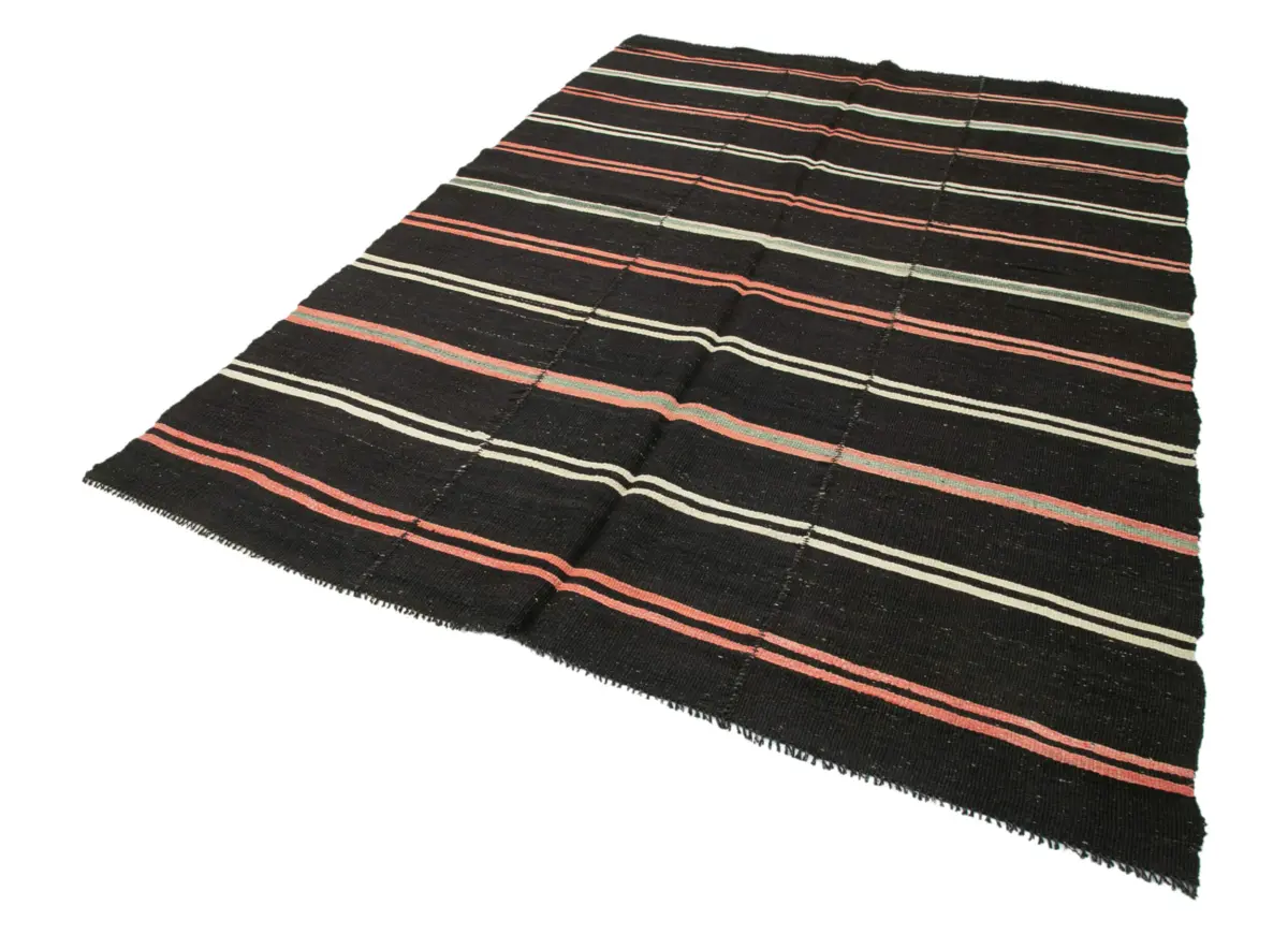 Kıl Çizgili Siyah Keçi Kılı İpliğinden El Dokuma Kilim-202x300 - Görsel 3
