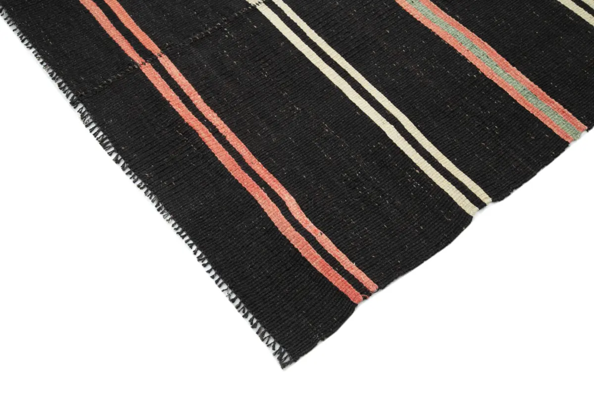Kıl Çizgili Siyah Keçi Kılı İpliğinden El Dokuma Kilim-202x300 - Görsel 4