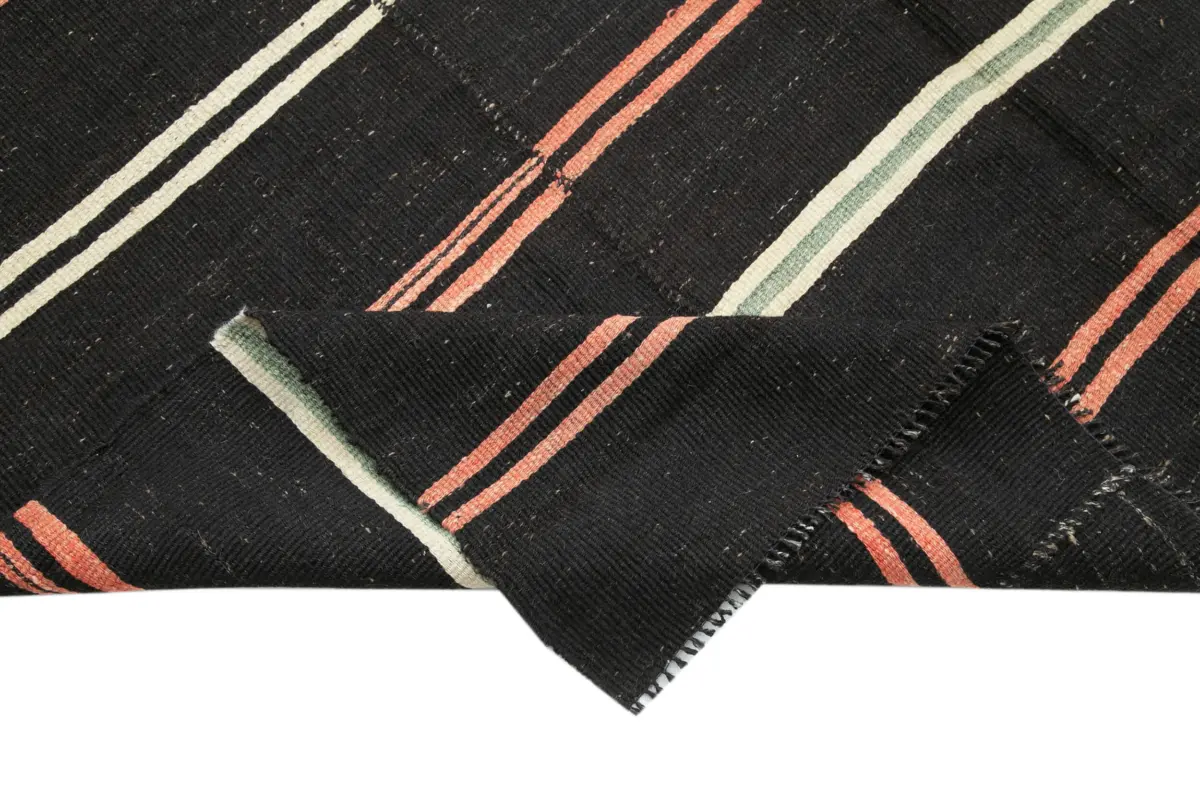 Kıl Çizgili Siyah Keçi Kılı İpliğinden El Dokuma Kilim-202x300 - Görsel 6