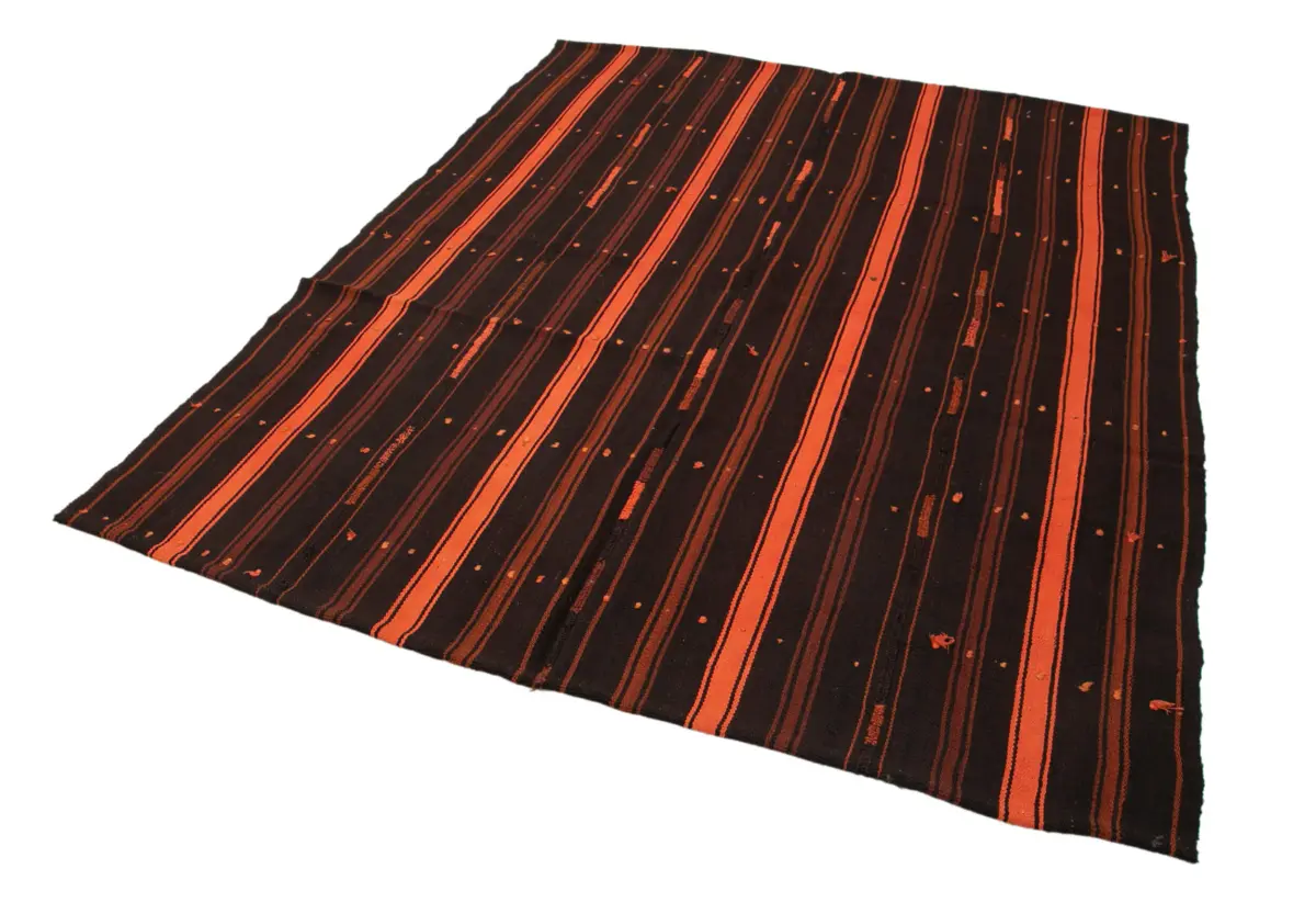 Kıl Çizgili Siyah Keçi Kılı İpliğinden El Dokuma Kilim-180x222 - Görsel 3