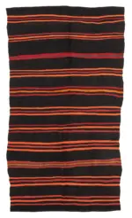 Kıl Çizgili Siyah Keçi Kılı İpliğinden El Dokuma Kilim-177x304