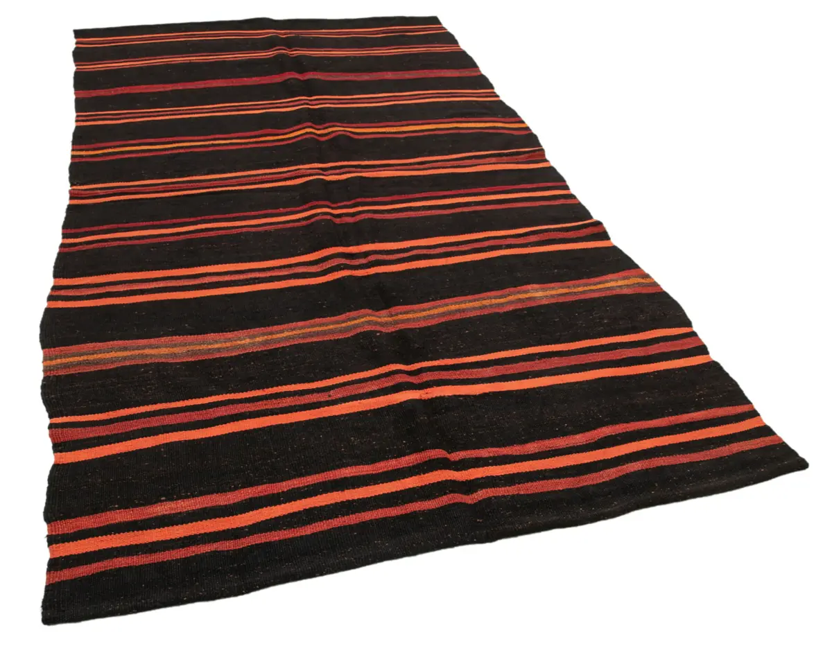 Kıl Çizgili Siyah Keçi Kılı İpliğinden El Dokuma Kilim-177x304 - Görsel 2