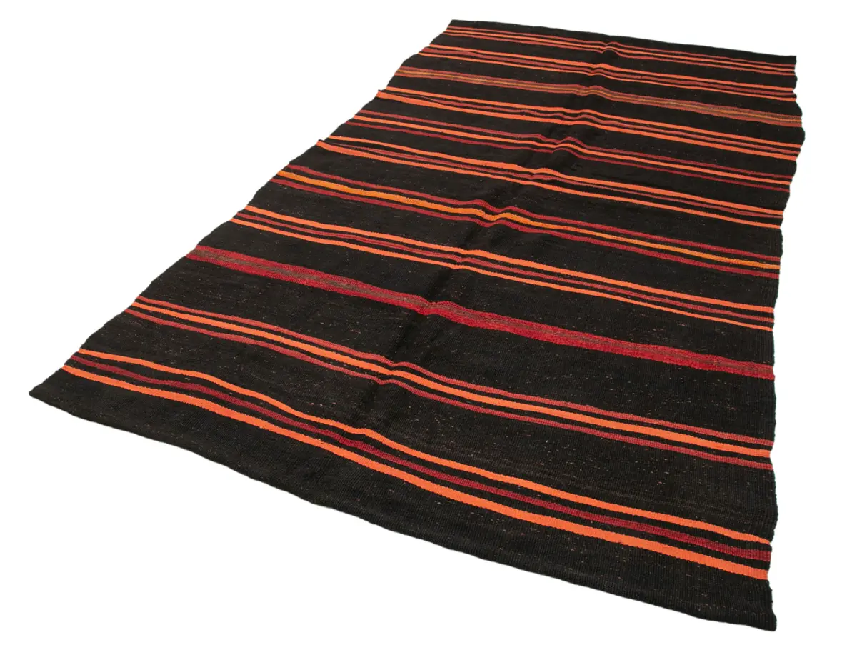 Kıl Çizgili Siyah Keçi Kılı İpliğinden El Dokuma Kilim-177x304 - Görsel 3