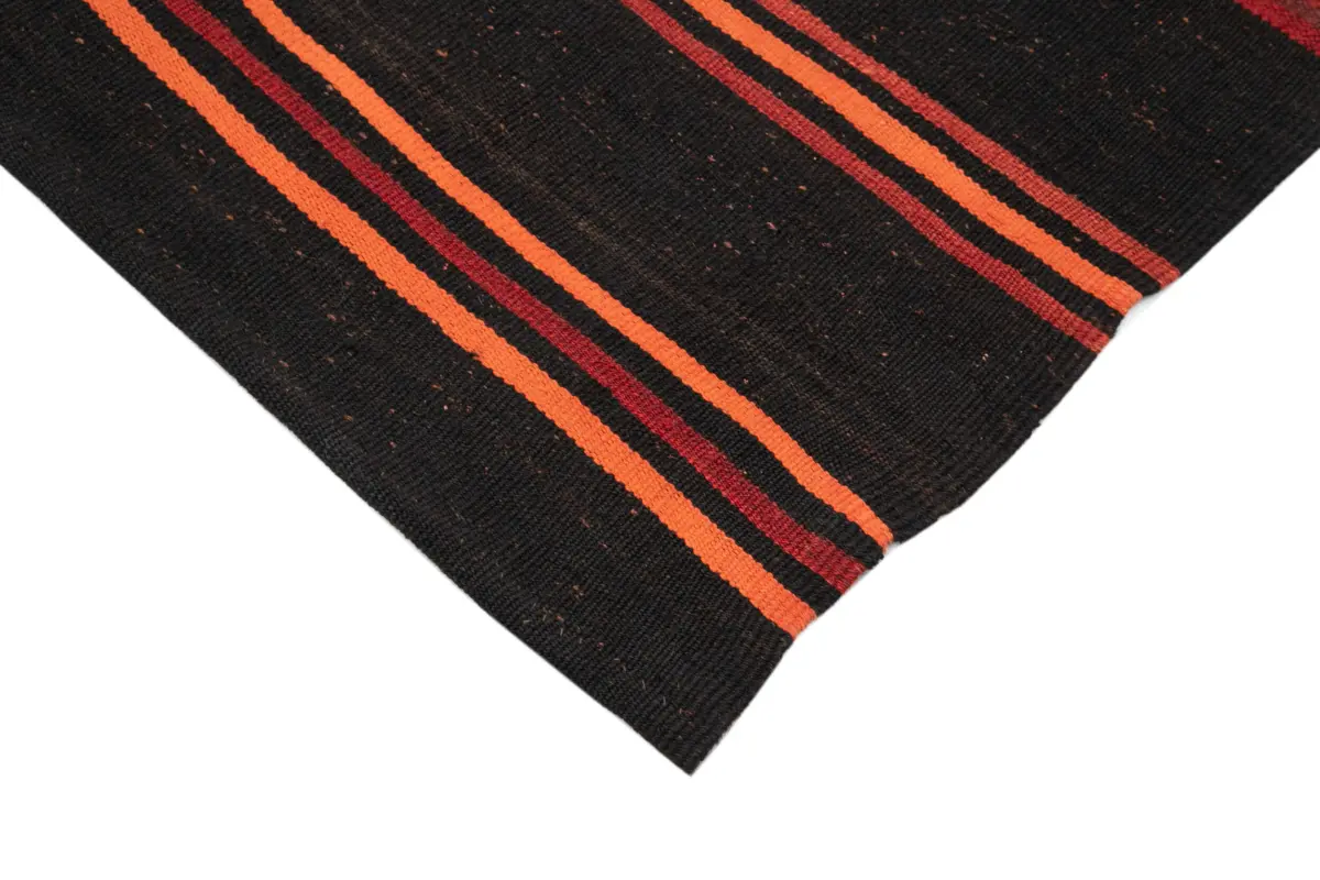 Kıl Çizgili Siyah Keçi Kılı İpliğinden El Dokuma Kilim-177x304 - Görsel 4