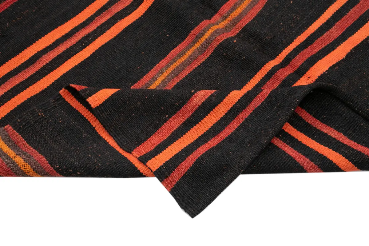 Kıl Çizgili Siyah Keçi Kılı İpliğinden El Dokuma Kilim-177x304 - Görsel 6