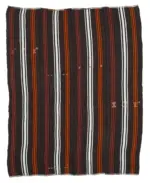 Kıl Çizgili Kahverengi Keçi Kılı İpliğinden El Dokuma Kilim-215x270