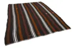 Kıl Çizgili Kahverengi Keçi Kılı İpliğinden El Dokuma Kilim-215x270 - Görsel 2