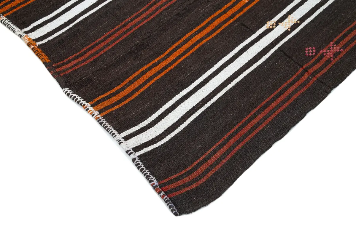 Kıl Çizgili Kahverengi Keçi Kılı İpliğinden El Dokuma Kilim-215x270 - Görsel 4