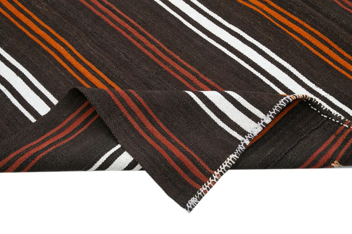 Kıl Çizgili Kahverengi Keçi Kılı İpliğinden El Dokuma Kilim-215x270 - Görsel 6