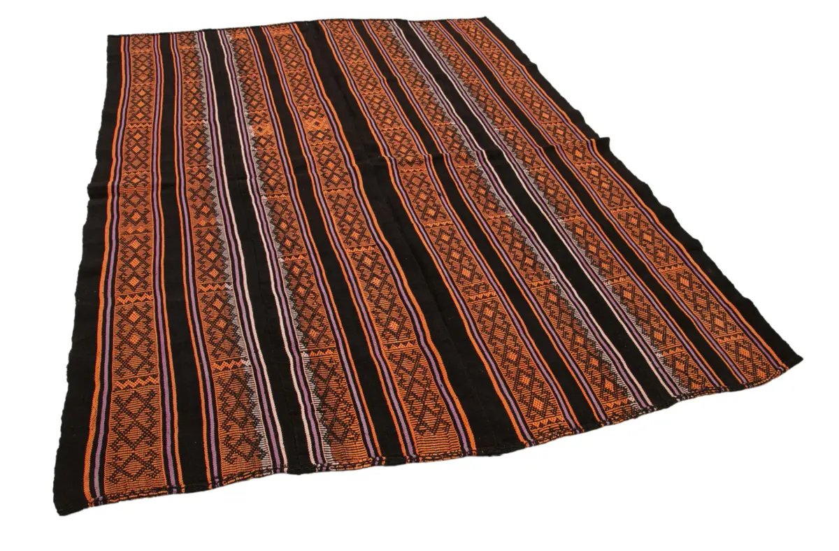 Kıl Çizgili Kahverengi Keçi Kılı İpliğinden El Dokuma Kilim-177x228 - Görsel 2