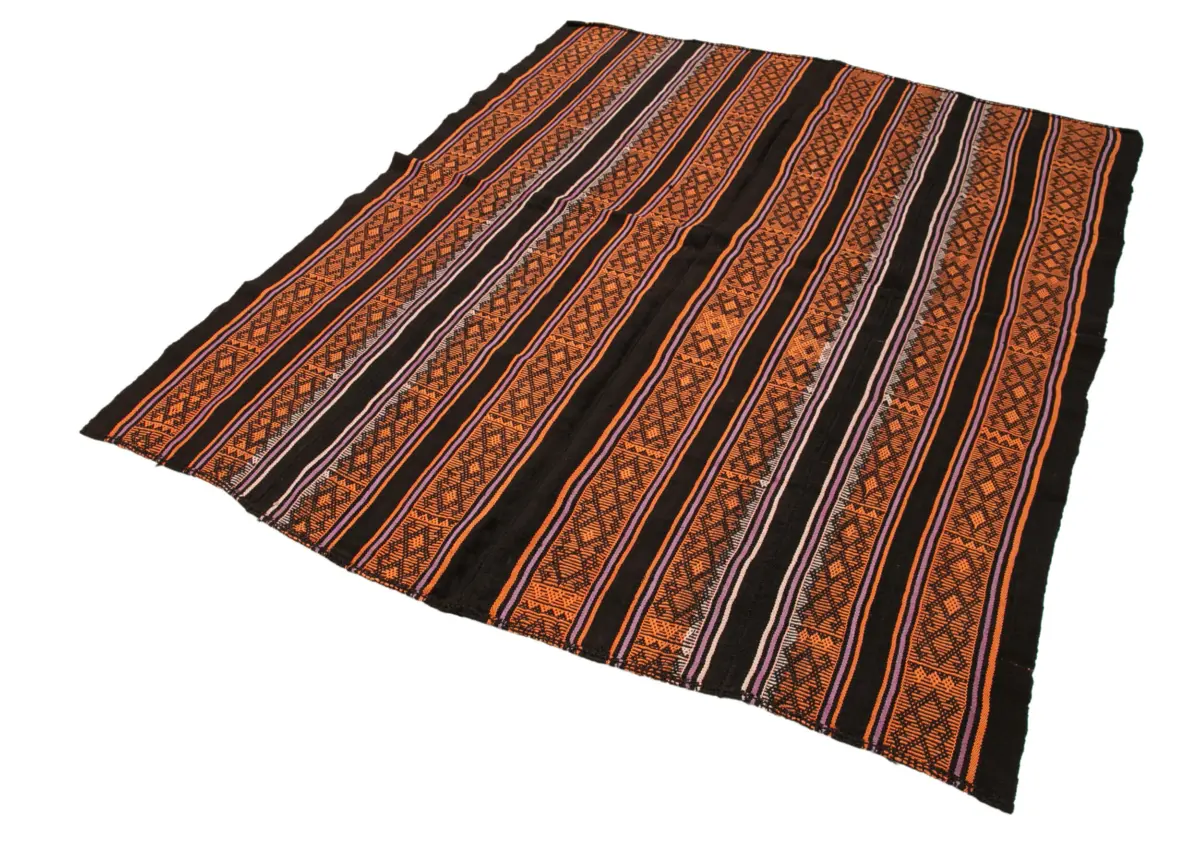 Kıl Çizgili Kahverengi Keçi Kılı İpliğinden El Dokuma Kilim-177x228 - Görsel 3