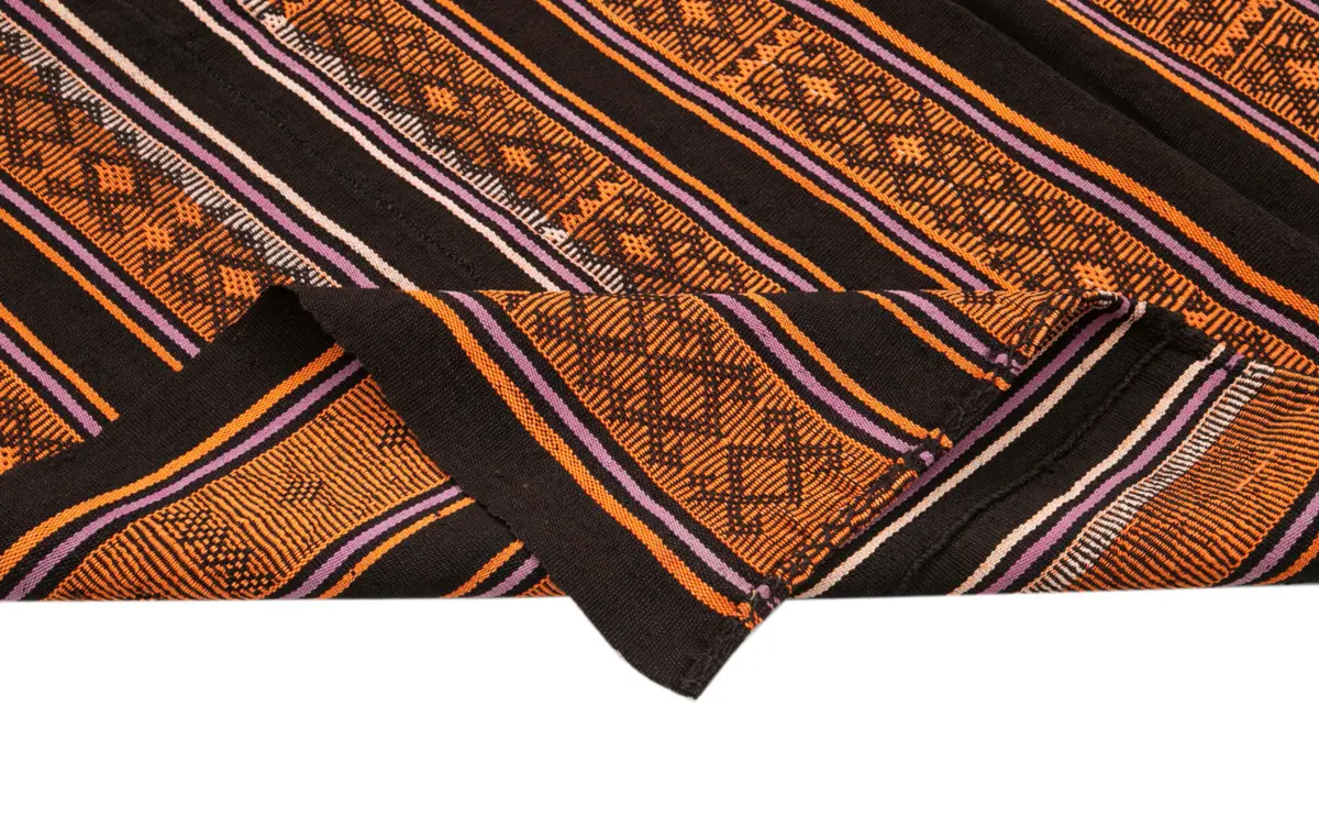 Kıl Çizgili Kahverengi Keçi Kılı İpliğinden El Dokuma Kilim-177x228 - Görsel 6