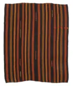 Kıl Çizgili Kahverengi Keçi Kılı İpliğinden El Dokuma Kilim-178x215