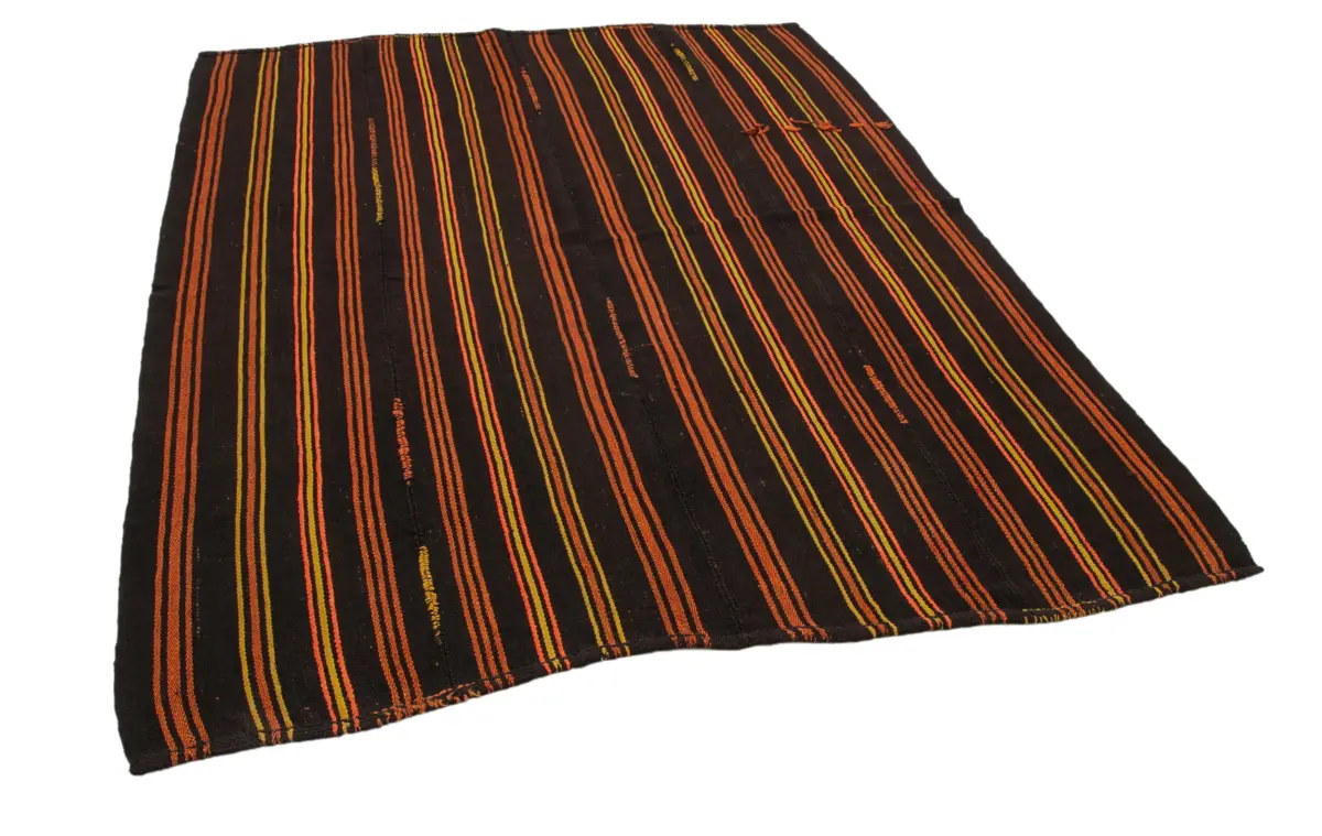 Kıl Çizgili Kahverengi Keçi Kılı İpliğinden El Dokuma Kilim-178x215 - Görsel 2