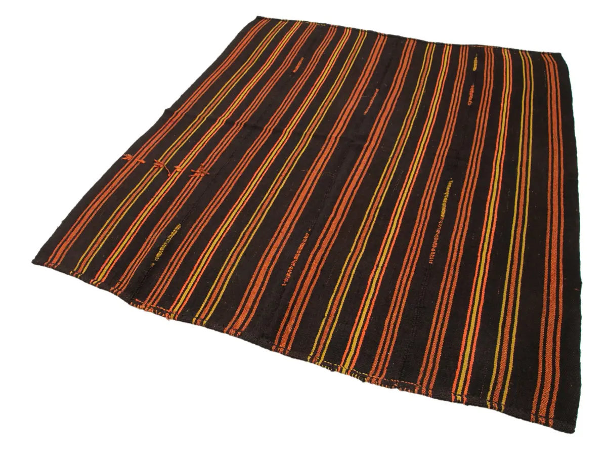 Kıl Çizgili Kahverengi Keçi Kılı İpliğinden El Dokuma Kilim-178x215 - Görsel 3