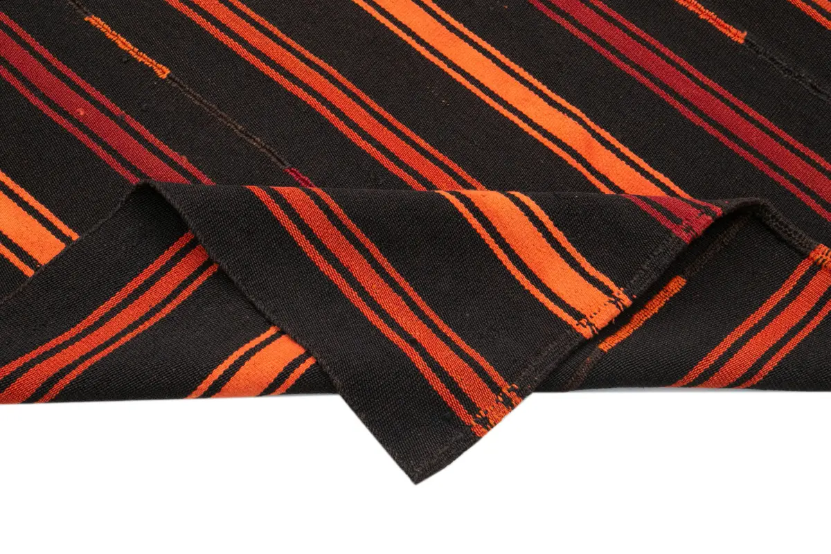 Kıl Çizgili Kahverengi Keçi Kılı İpliğinden El Dokuma Kilim-194x260 - Görsel 6