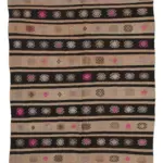 Kıl Çizgili Kahverengi Keçi Kılı İpliğinden El Dokuma Kilim-183x258