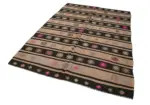 Kıl Çizgili Kahverengi Keçi Kılı İpliğinden El Dokuma Kilim-183x258 - Görsel 3