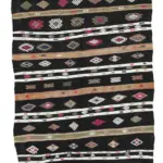 Kıl Çizgili Kahverengi Keçi Kılı İpliğinden El Dokuma Kilim-160x309