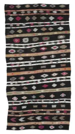 Kıl Çizgili Kahverengi Keçi Kılı İpliğinden El Dokuma Kilim-160x309