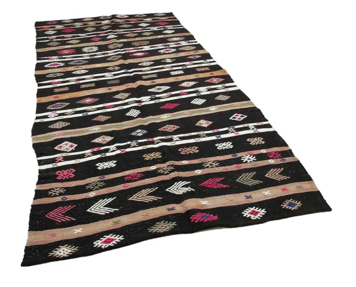 Kıl Çizgili Kahverengi Keçi Kılı İpliğinden El Dokuma Kilim-160x309 - Görsel 2