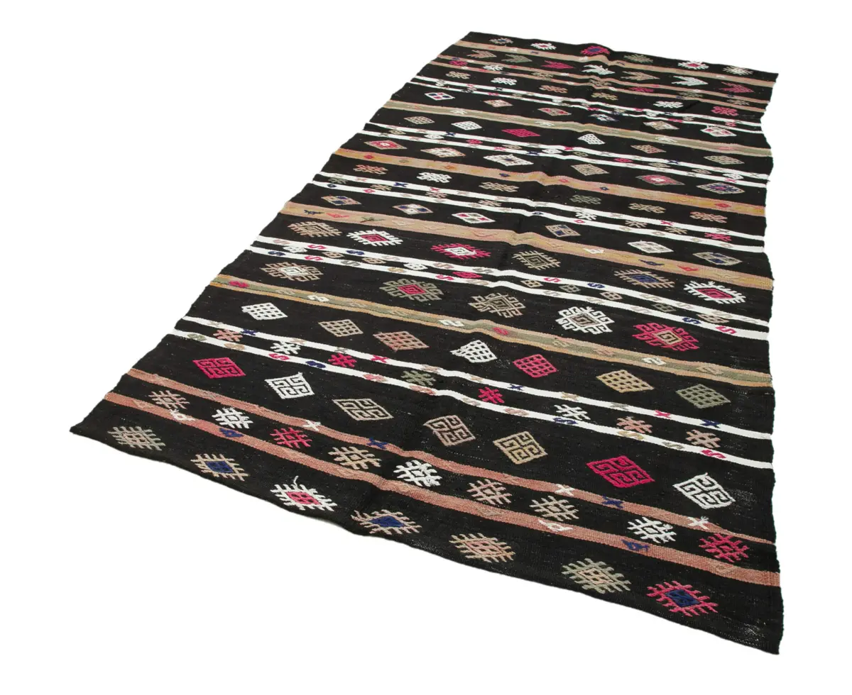 Kıl Çizgili Kahverengi Keçi Kılı İpliğinden El Dokuma Kilim-160x309 - Görsel 3