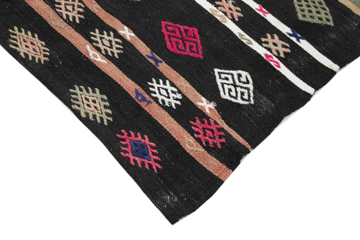 Kıl Çizgili Kahverengi Keçi Kılı İpliğinden El Dokuma Kilim-160x309 - Görsel 4