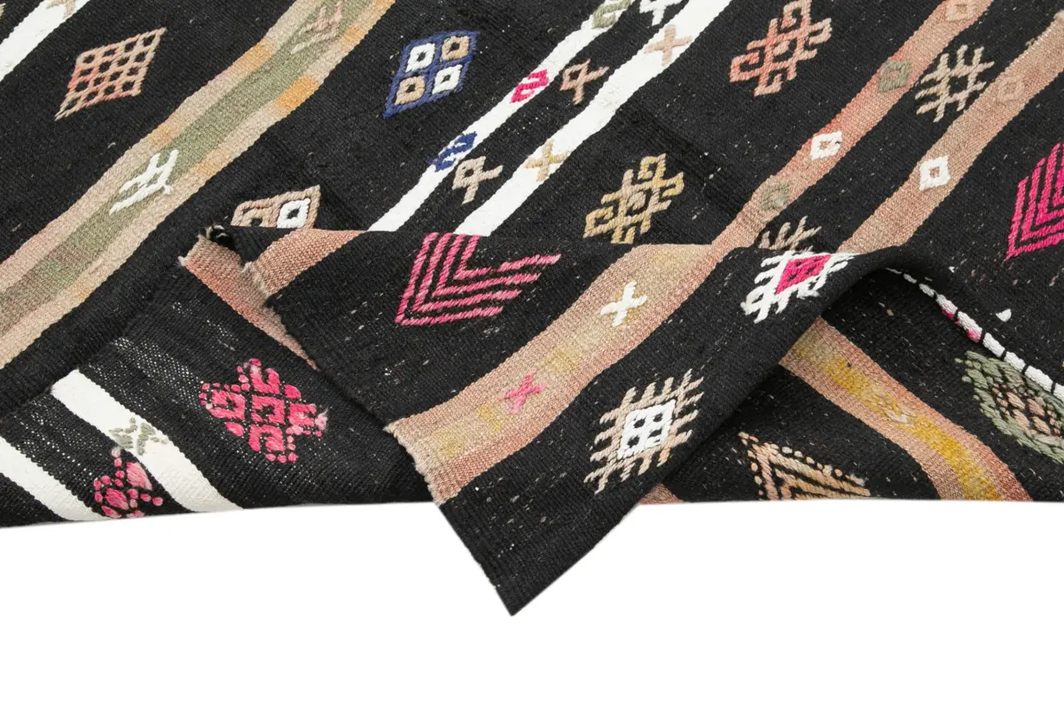 Kıl Çizgili Kahverengi Keçi Kılı İpliğinden El Dokuma Kilim-160x309 - Görsel 6