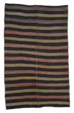 Kıl Çizgili Kahverengi Keçi Kılı İpliğinden El Dokuma Kilim-198x307