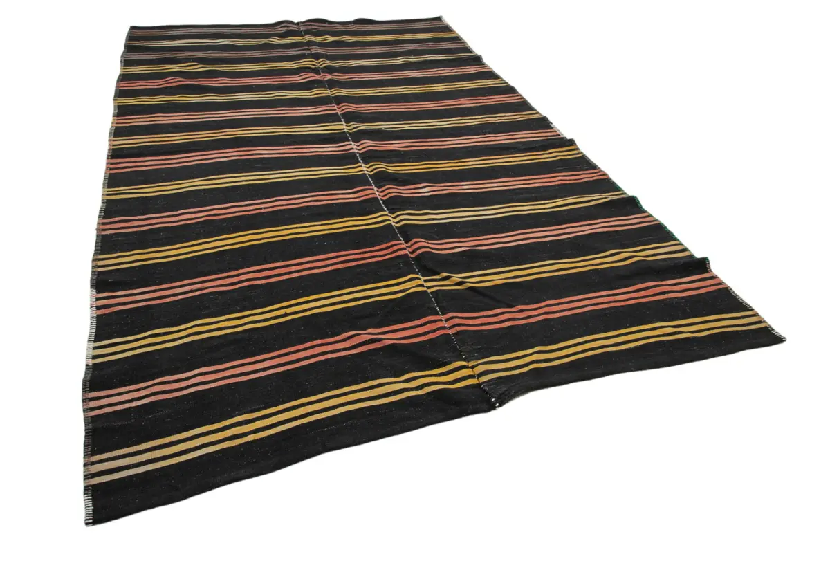 Kıl Çizgili Kahverengi Keçi Kılı İpliğinden El Dokuma Kilim-198x307 - Görsel 2