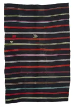 Kıl Çizgili Kahverengi Keçi Kılı İpliğinden El Dokuma Kilim-213x323