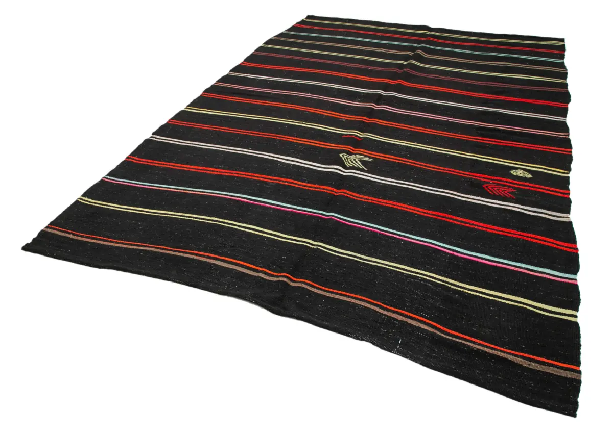 Kıl Çizgili Kahverengi Keçi Kılı İpliğinden El Dokuma Kilim-213x323 - Görsel 3
