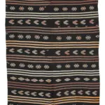Kıl Çizgili Kahverengi Keçi Kılı İpliğinden El Dokuma Kilim-198x328