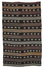 Kıl Çizgili Kahverengi Keçi Kılı İpliğinden El Dokuma Kilim-198x328