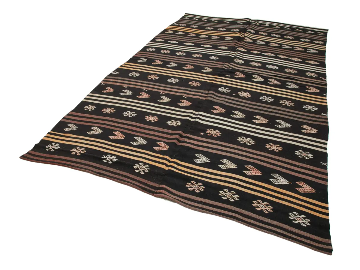Kıl Çizgili Kahverengi Keçi Kılı İpliğinden El Dokuma Kilim-198x328 - Görsel 3