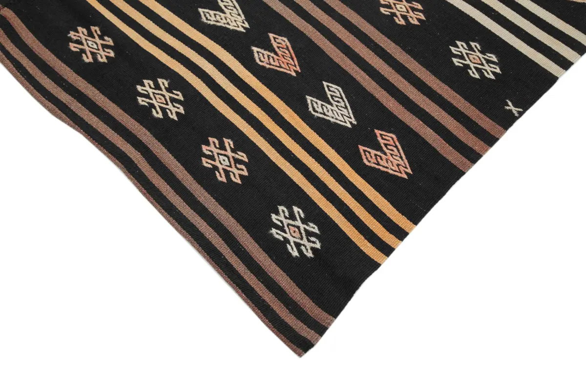 Kıl Çizgili Kahverengi Keçi Kılı İpliğinden El Dokuma Kilim-198x328 - Görsel 4