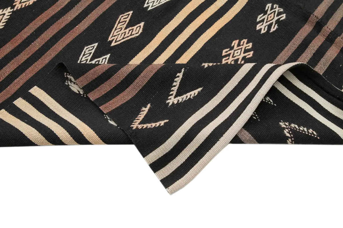 Kıl Çizgili Kahverengi Keçi Kılı İpliğinden El Dokuma Kilim-198x328 - Görsel 6