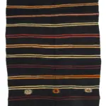 Kıl Çizgili Kahverengi Keçi Kılı İpliğinden El Dokuma Kilim-202x345