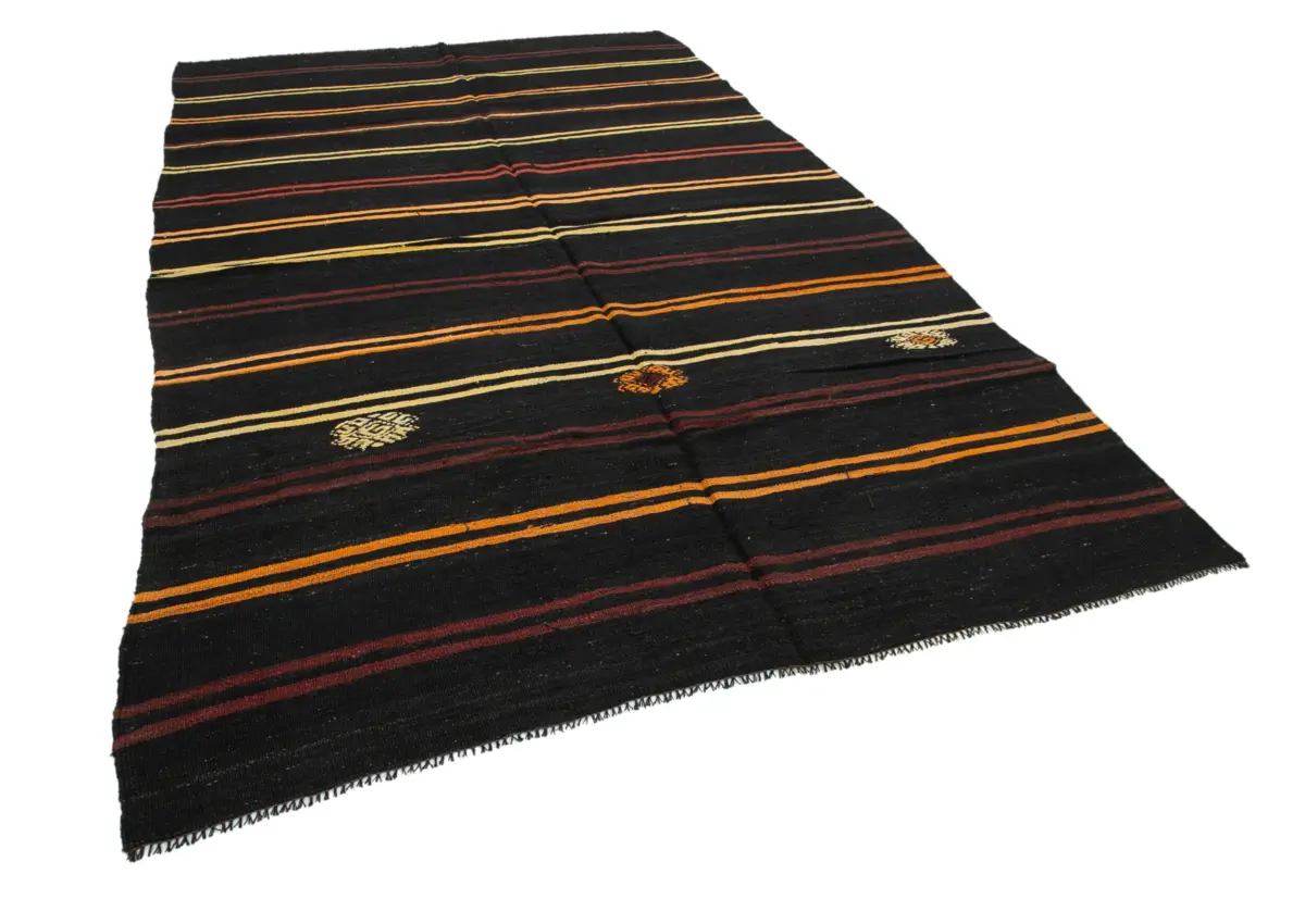 Kıl Çizgili Kahverengi Keçi Kılı İpliğinden El Dokuma Kilim-202x345 - Görsel 2