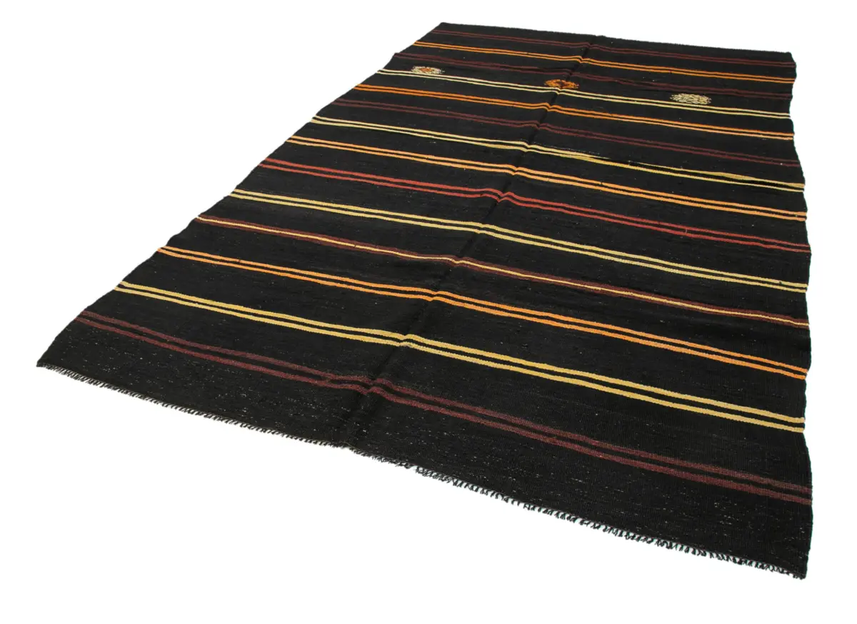 Kıl Çizgili Kahverengi Keçi Kılı İpliğinden El Dokuma Kilim-202x345 - Görsel 3