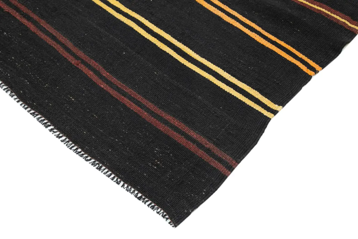 Kıl Çizgili Kahverengi Keçi Kılı İpliğinden El Dokuma Kilim-202x345 - Görsel 4