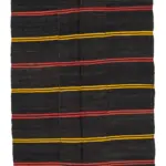 Kıl Çizgili Kahverengi Keçi Kılı İpliğinden El Dokuma Kilim-172x418