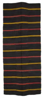 Kıl Çizgili Kahverengi Keçi Kılı İpliğinden El Dokuma Kilim-172x418