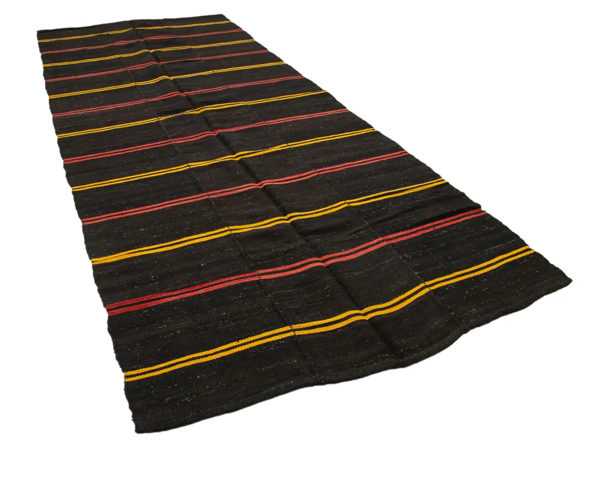 Kıl Çizgili Kahverengi Keçi Kılı İpliğinden El Dokuma Kilim-172x418 - Görsel 2