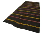 Kıl Çizgili Kahverengi Keçi Kılı İpliğinden El Dokuma Kilim-172x418 - Görsel 3
