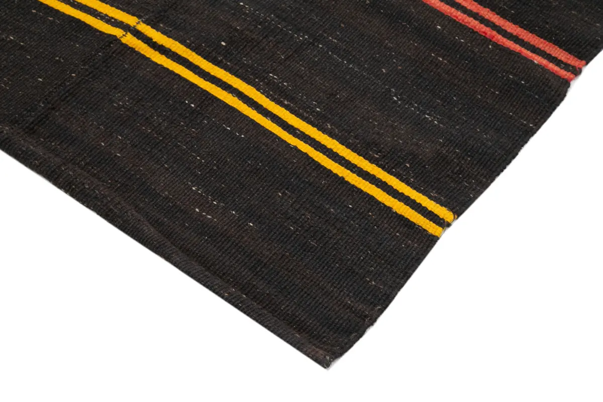 Kıl Çizgili Kahverengi Keçi Kılı İpliğinden El Dokuma Kilim-172x418 - Görsel 4