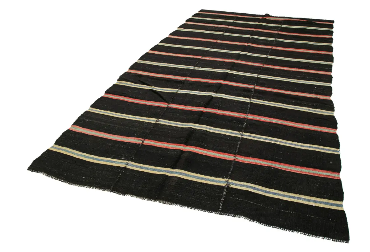 Kıl Çizgili Kahverengi Keçi Kılı İpliğinden El Dokuma Kilim-200x373 - Görsel 3