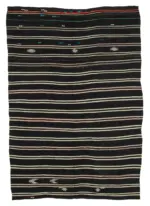 Kıl Çizgili Kahverengi Keçi Kılı İpliğinden El Dokuma Kilim-203x340